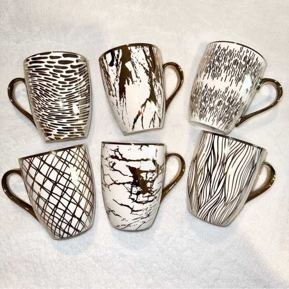 Set of 6 Artistic Gold and White Mugs - Picture 4 of 5